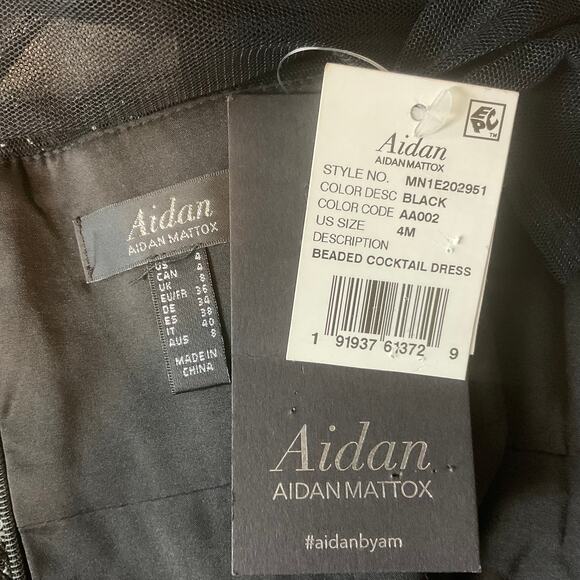 Aidan Mattox Beaded Long Sleeve Mini Sheath Cocktail Dress Black Size 4 - Picture 8 of 12